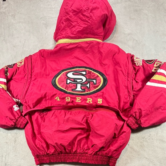 Rare 90’s San Francisco 49ers Starter Jacket Removable Hood And Sleeves XL 🔥 - Picture 4 of 5